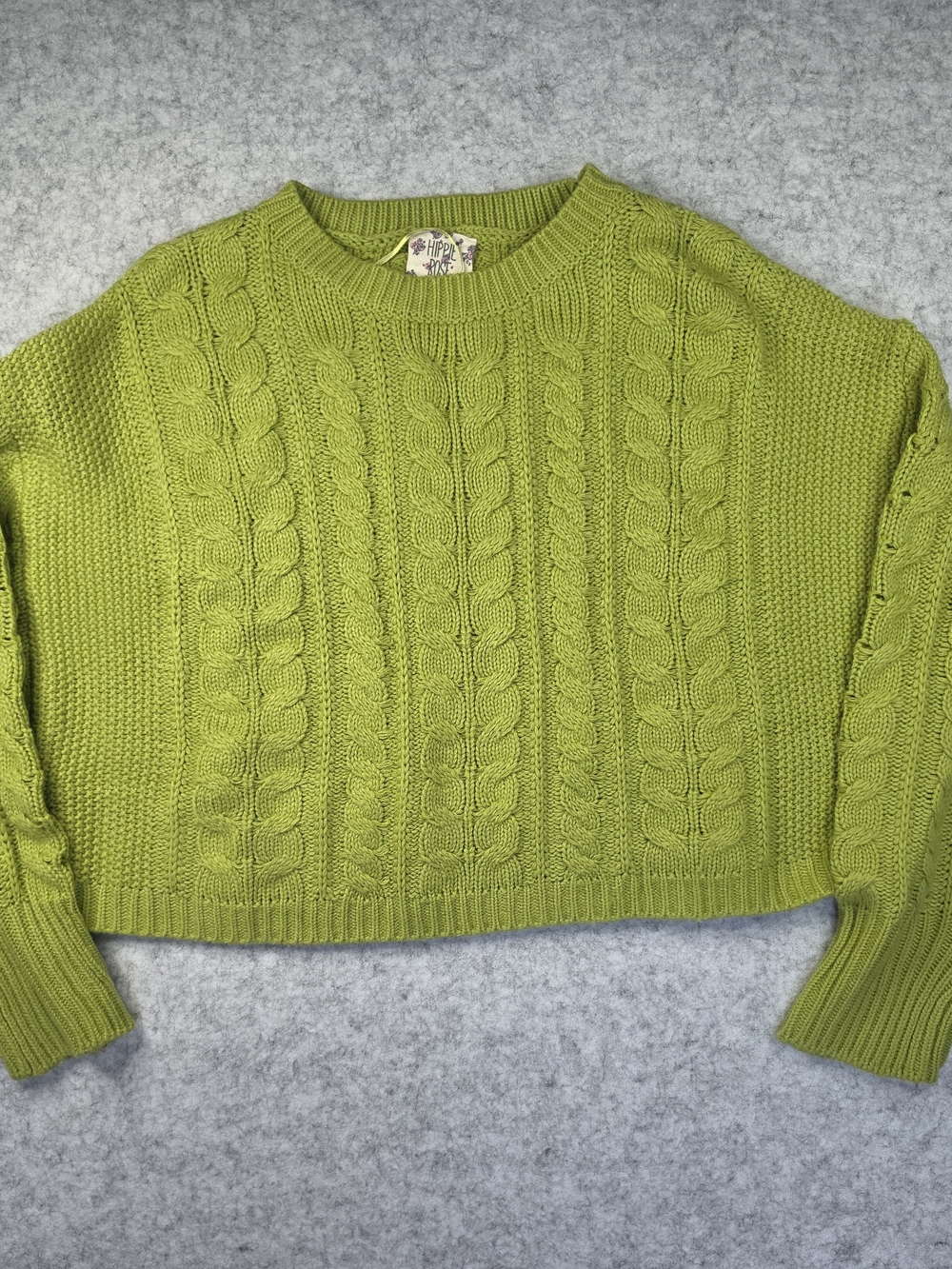Hippie Rose Lime Green Cable Knit Cropped Crewneck Sweater